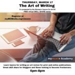 graphic describing the march 17 2022 free virtual skill share series art of writing