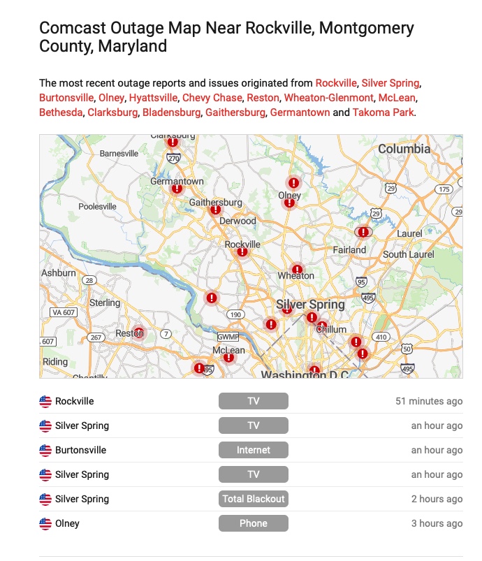 AreaWide Comcast Outage, East Gude Closed Near 355 Montgomery