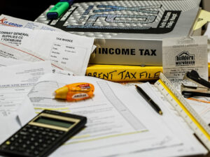 photo of calculator and income tax forms