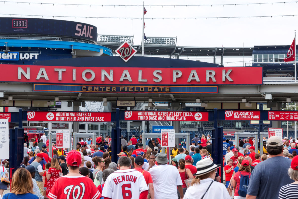 Washington D.C, USA - 4 July 2017: The fans walking into an early morning baseball game betweens the Natiionals and the Mets on the fourth of July 2017