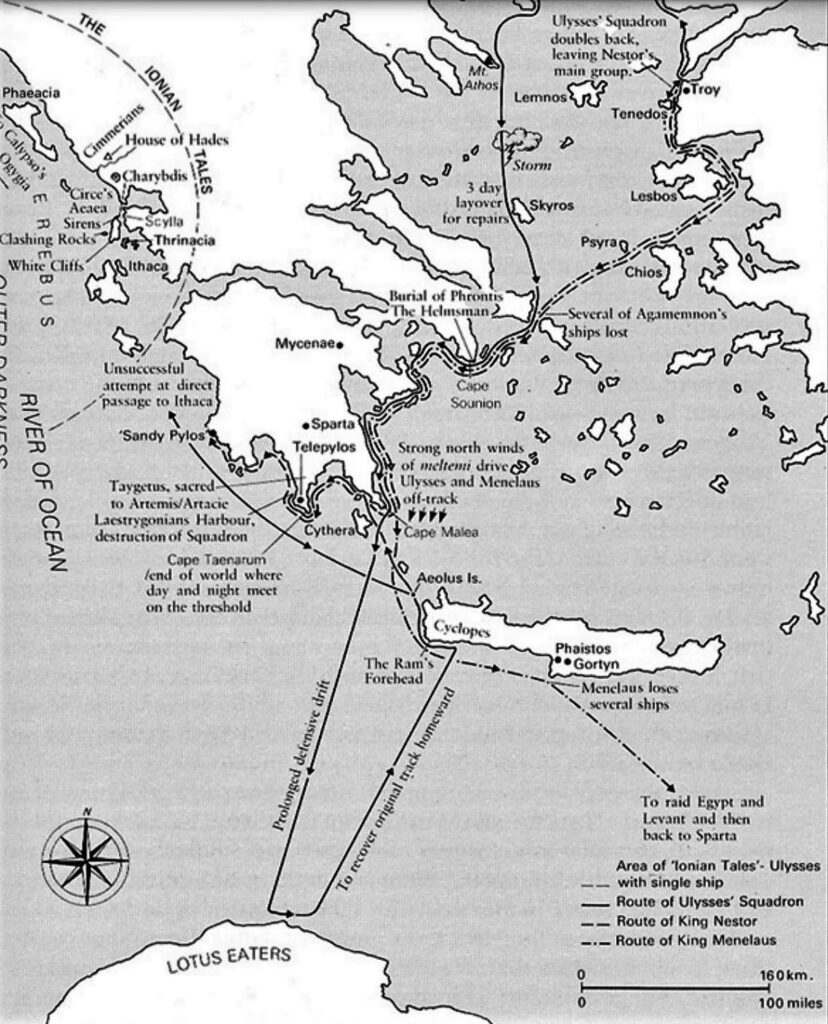 Map of Greece and route of Argo