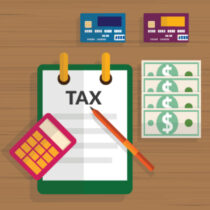 graphic showing desk with tax planning tools