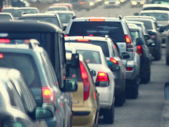 photo of cars stuck in a traffic jam