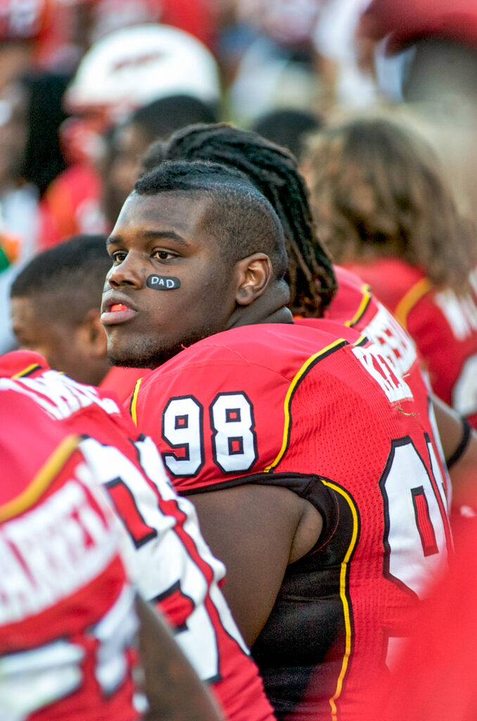 photo of Zach Kerr caught in the moment on the Maryland sidelines