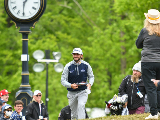 photo of gallery at the 2022 Wells Fargo Championship with an 8 under par at TPC Potomac at Avenel Farms at the 2022 Wells Fargo Championship with an 8 under par at TPC Potomac at Avenel Farms