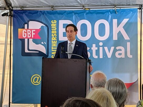 photo of Jamie Raskin presenting at 2022 Gaithersburg Book Festival resized