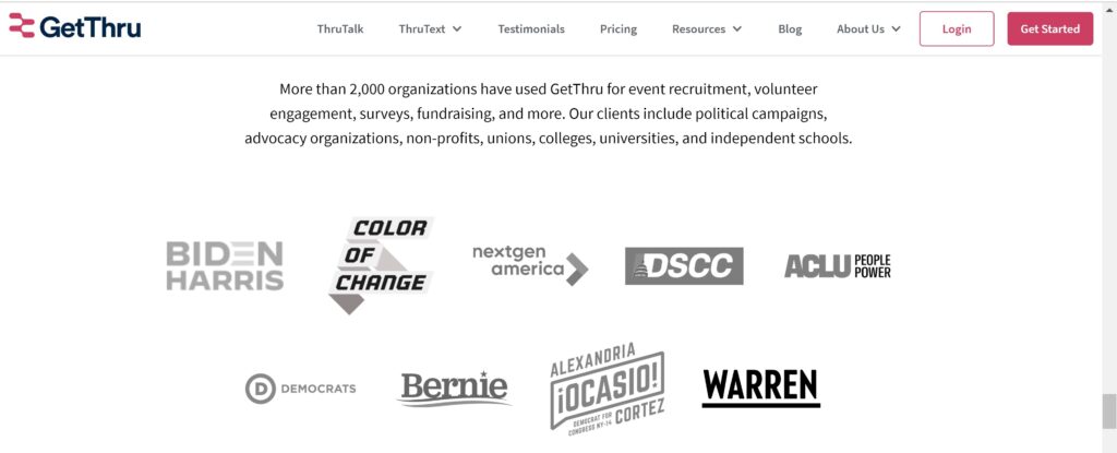 list of organizations and campaigns that GetThru/ThruText has assisted