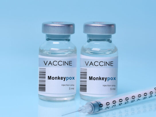 photo of two vials of monkeypox vaccine and syringer