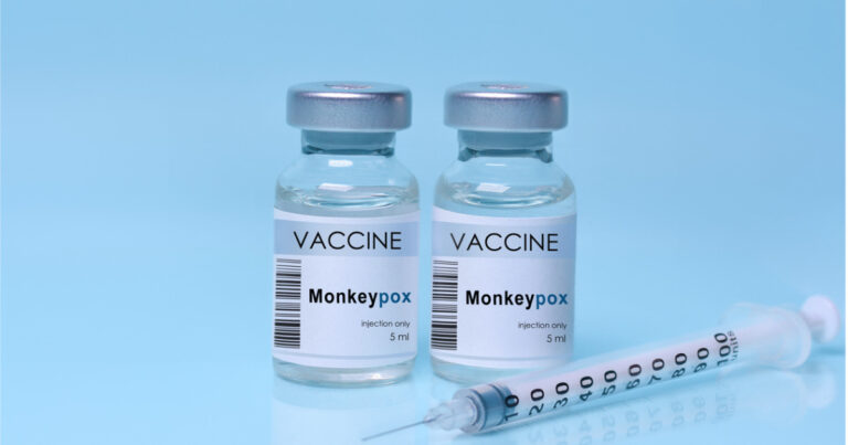 photo of two vials of monkeypox vaccine and syringer
