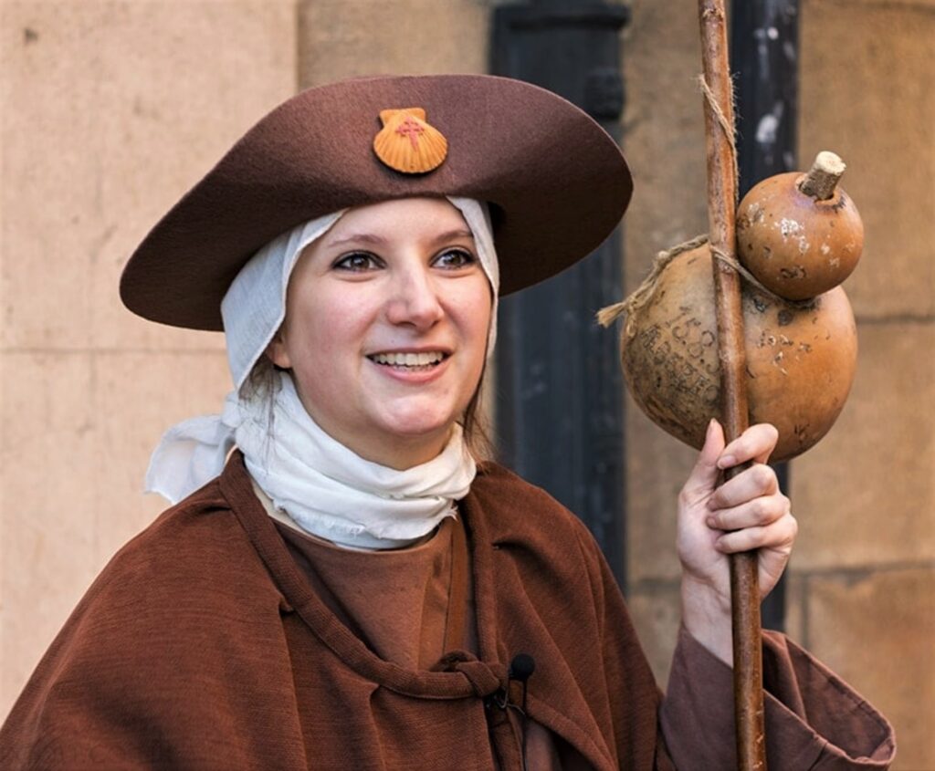 photo of a Camino pilgrim dressed in medieval garb
