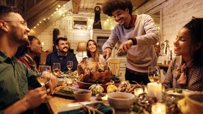 thanksgiving gathering over turkey dinner