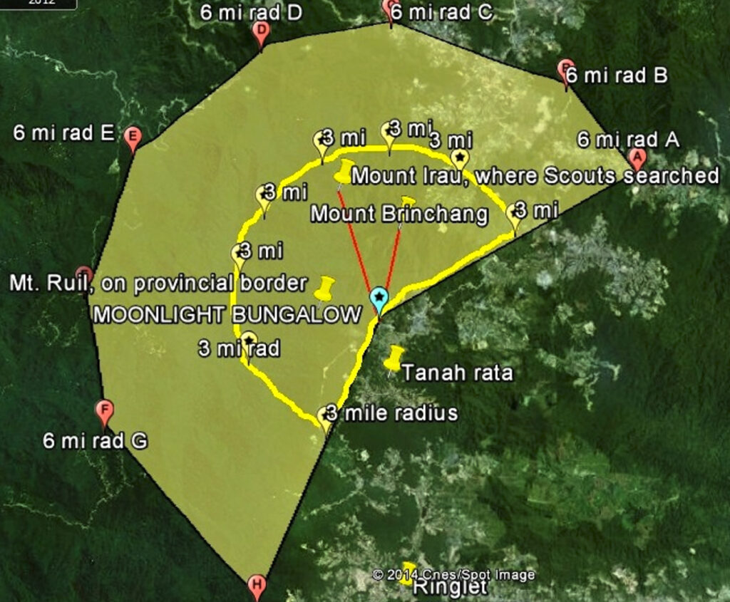 graphic of the primary search area for Jim Thompson