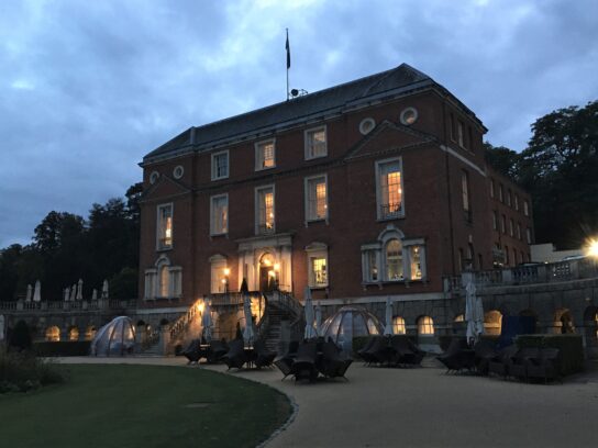 photo of the Royal Automobile Club Woodcote manor house; our room is in the center at the top.