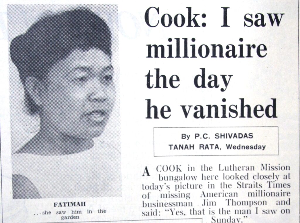 photo of newspaper article showing cook who saw Jim Thompson