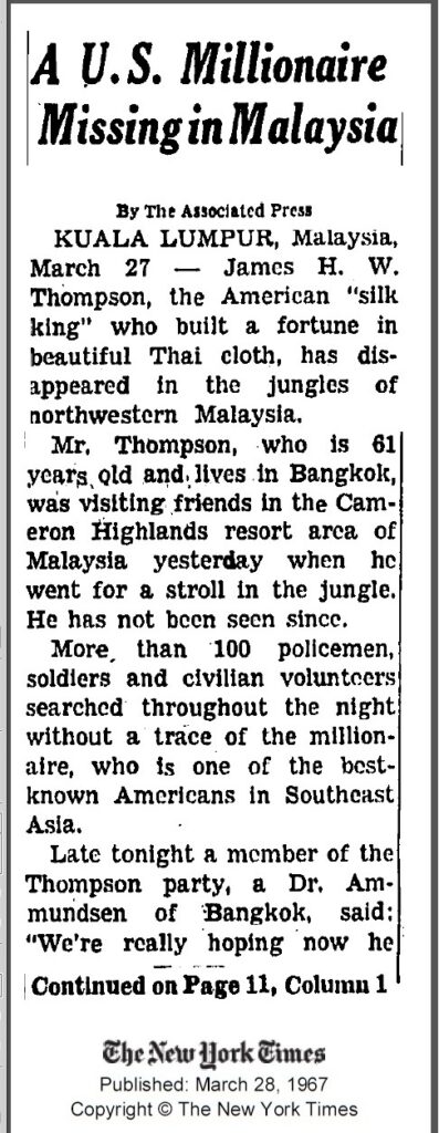 photo of New York Times article on Jim Thompson search