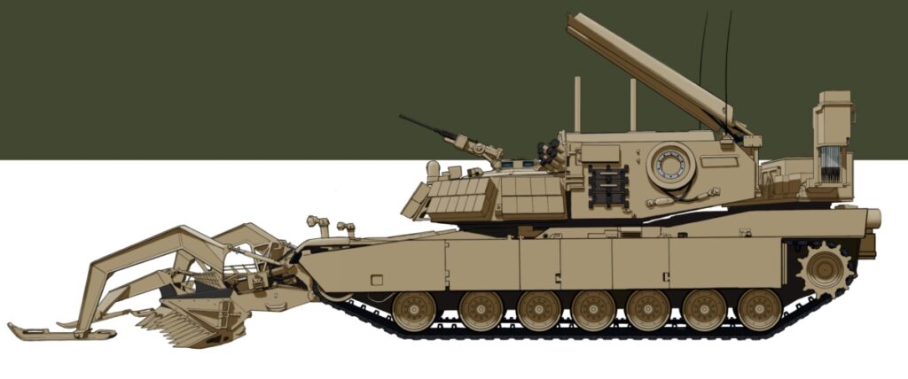 photo of a U.S. Marine Corps M1150 Breacher mine clearance vehicle, with a mine plow and explosive line charges that can destroy up to 150 yards of mines per line, is one of the best AEVs in the world. The Breacher is based on the M1 Abrams tank, and hence requires massive inputs of fuel, other fluids, maintenance and training. Breachers have not been provided to Ukraine.