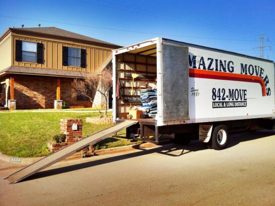 moving van in front of home