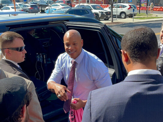 photo of maryland governor wes moore following walking tour of Wheaton