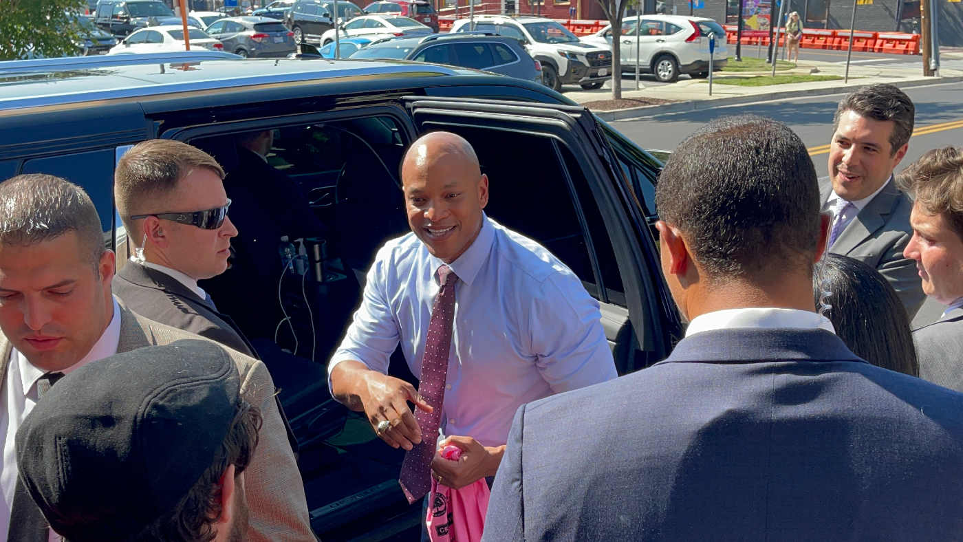 photo of maryland governor wes moore following walking tour of Wheaton