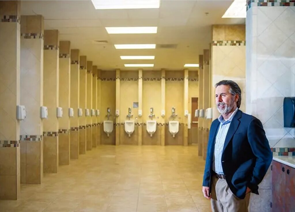 1. Buc-ee’s founder “Beaver” Aplin proudly views one of his many spotless bathrooms.