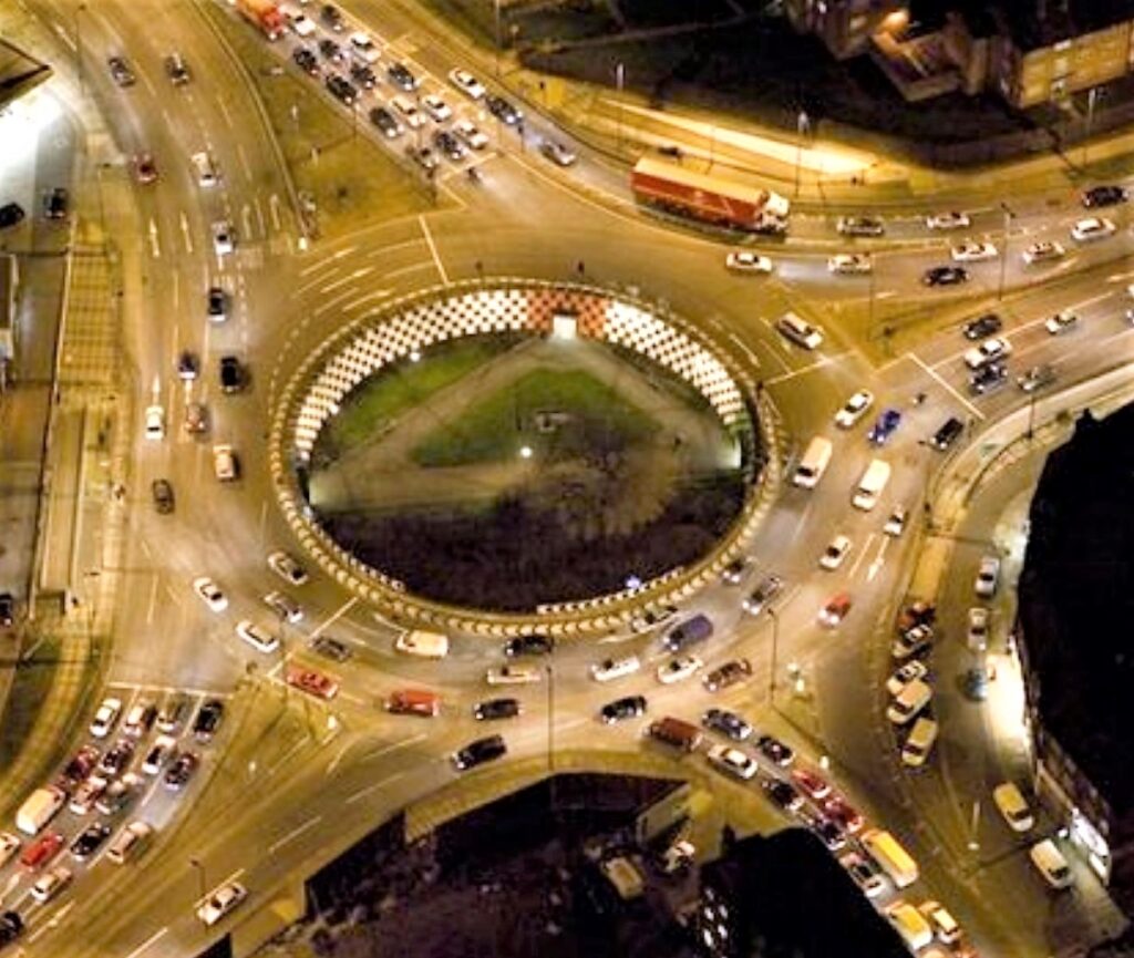 photo of a busy British roundabout