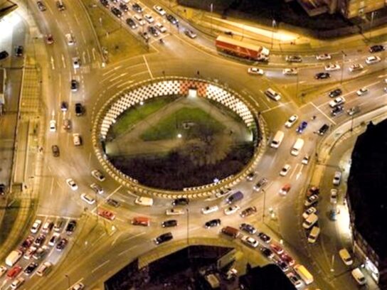 photo of a busy British roundabout