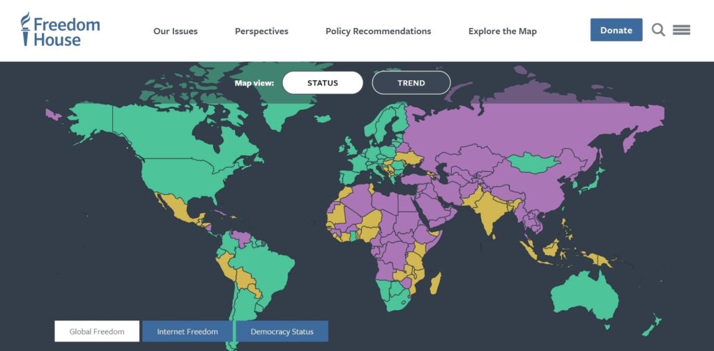 Political freedom map from Freedom House
