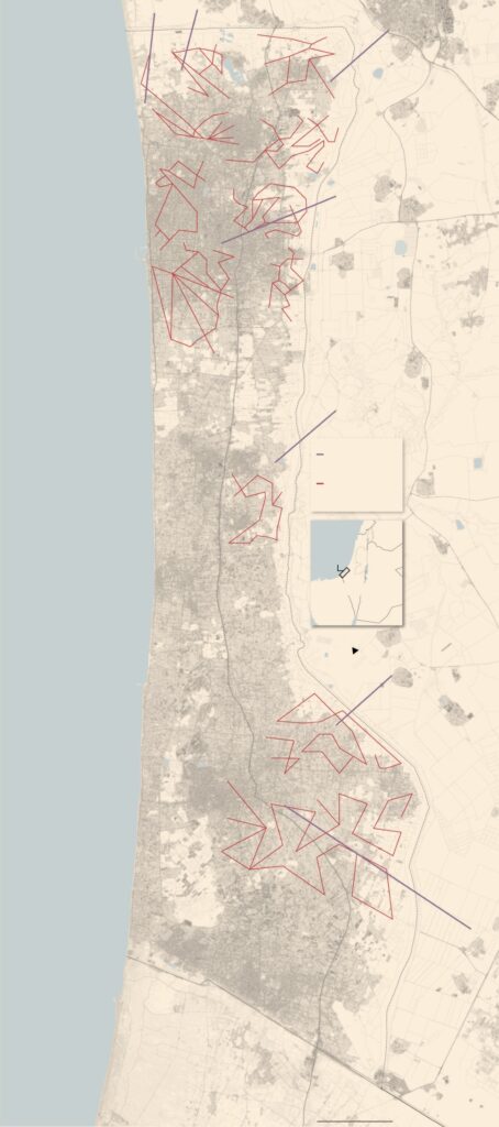 map of Gaza showing 2014 Hamas tunnels in red