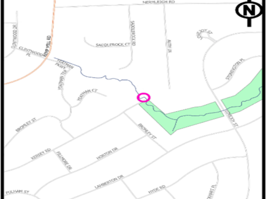 "Planned location for Silver Spring pedestrian bridge" Via. MCDOT